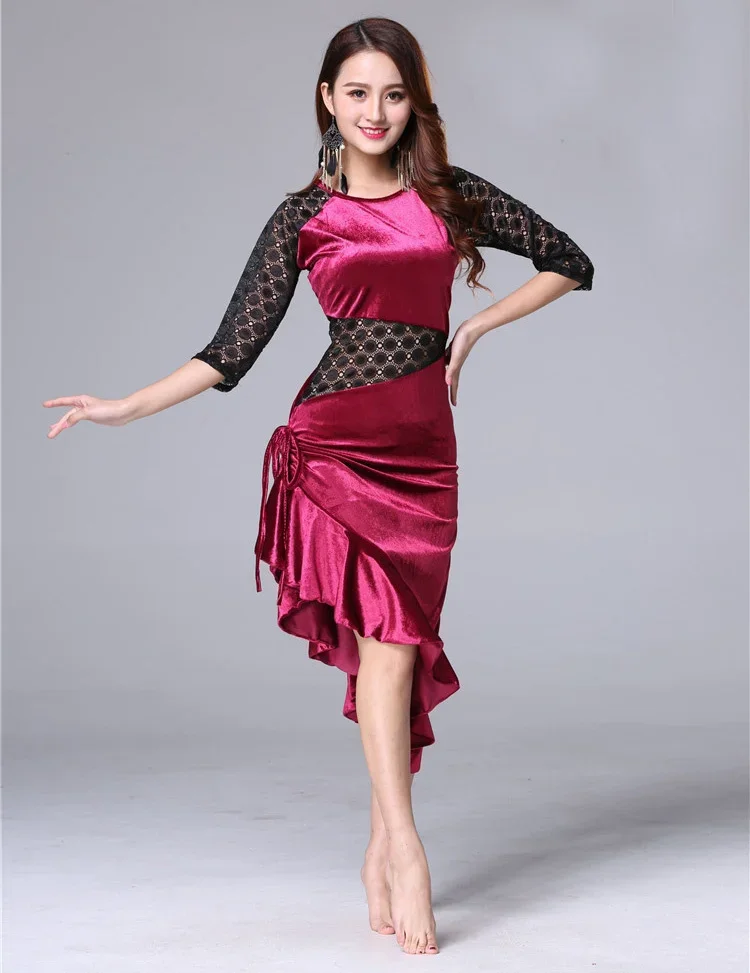 New Women Dance Wear Ballroom Dress Samba Costume Sexy Party Dresses Floral Lace One-piece Latin Dress