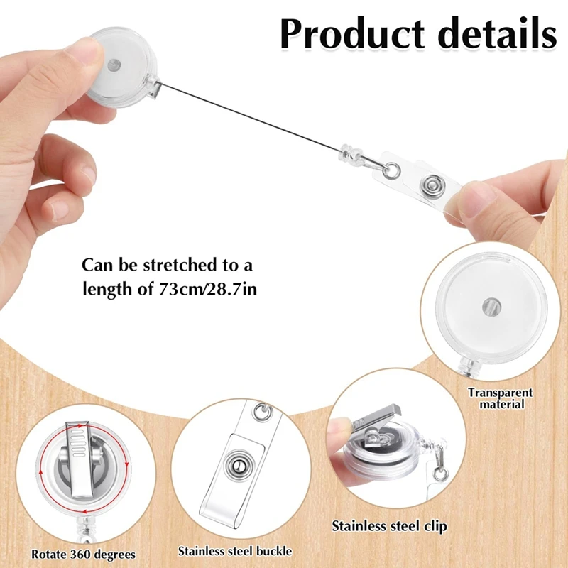 50 Pieces Retractable Badge Reels With Swivel Alligator Clip, Badge Reels Holder Badge Reel Clips Translucent Clear