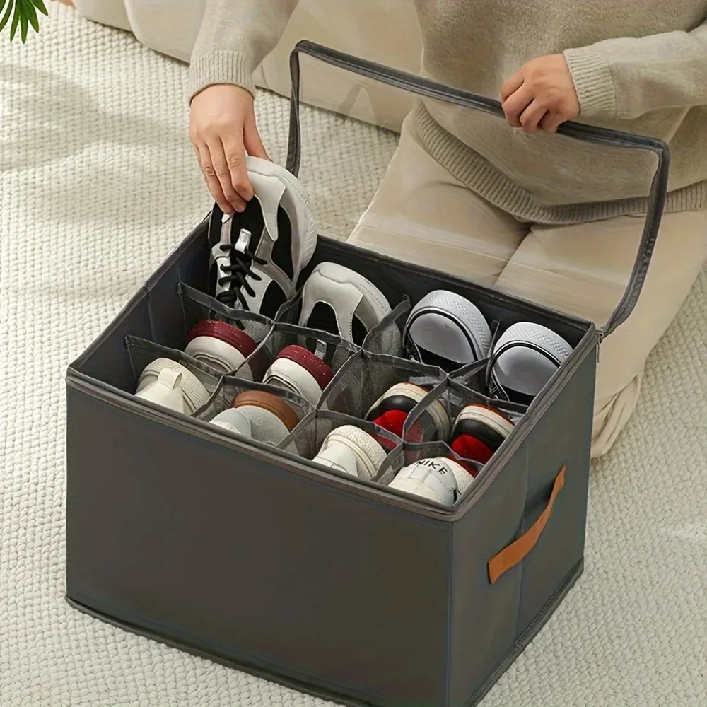Home Dustproof Divided Clothing and Miscellaneous Storage Box Foldable with Lid Visible Shoe Box Multi Functional Shoe Storage
