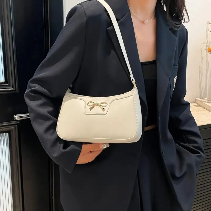 PU Leather Underarm Shoulder Bag With Sweet Bow Decor Various Color Choices For Daily Shopping Casual Outings Weekend Trips