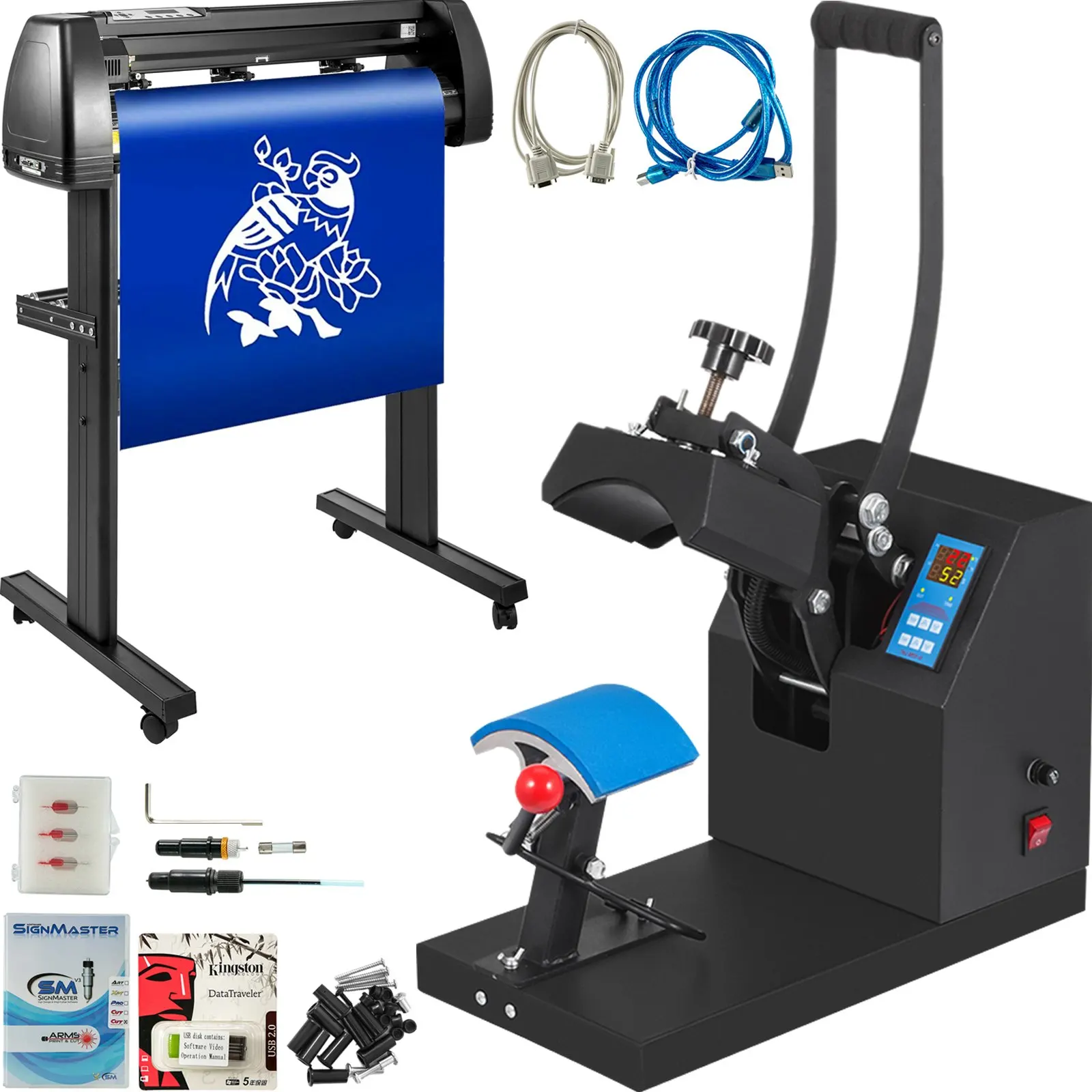 

5.5x3.5 Inch Cap Heat Press & 53 Inch Vinyl Cutter Machine W/ Floor Stand
