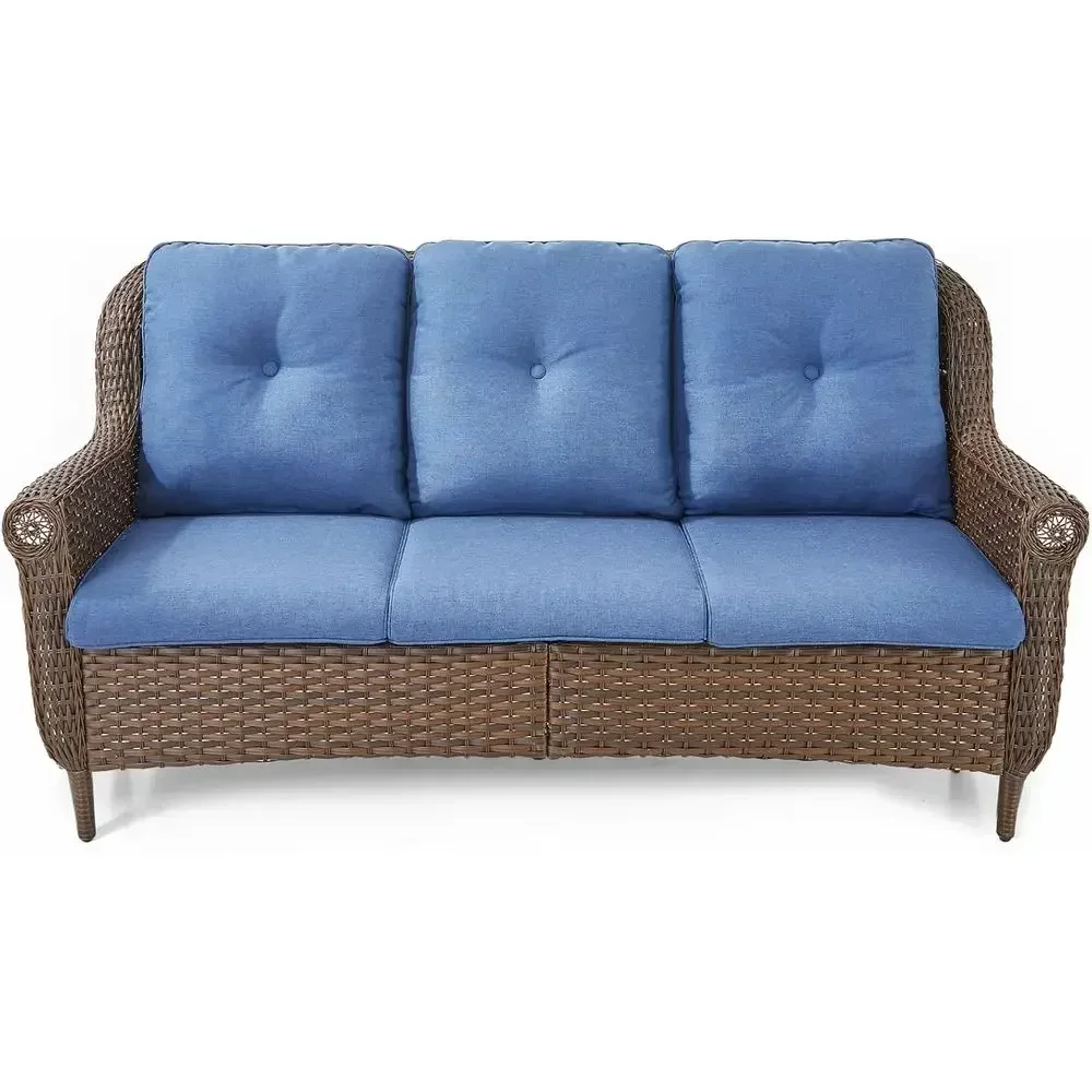 Patio Couch Outdoor Wicker Soa - Heavy Duty All-Weather Brown Rattan 3-Seater with High Back and Comortable Thick Cushions or Ga