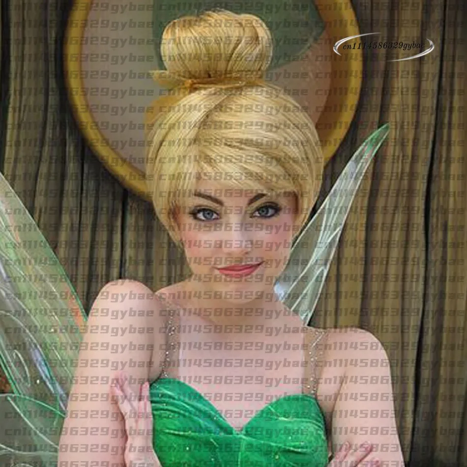 2026 Princess Girls Tinker Bell Dress Up Tinkerbell Cosplay Wigs Short Blonde Hair With Bun Heat Resistant Synthetic Hair Wig