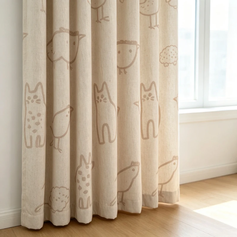 Cartoon Animal World Super Soft Chenille Cotton and Linen Cute Childlike Curtains for Children Dining Bedroom Custom Size