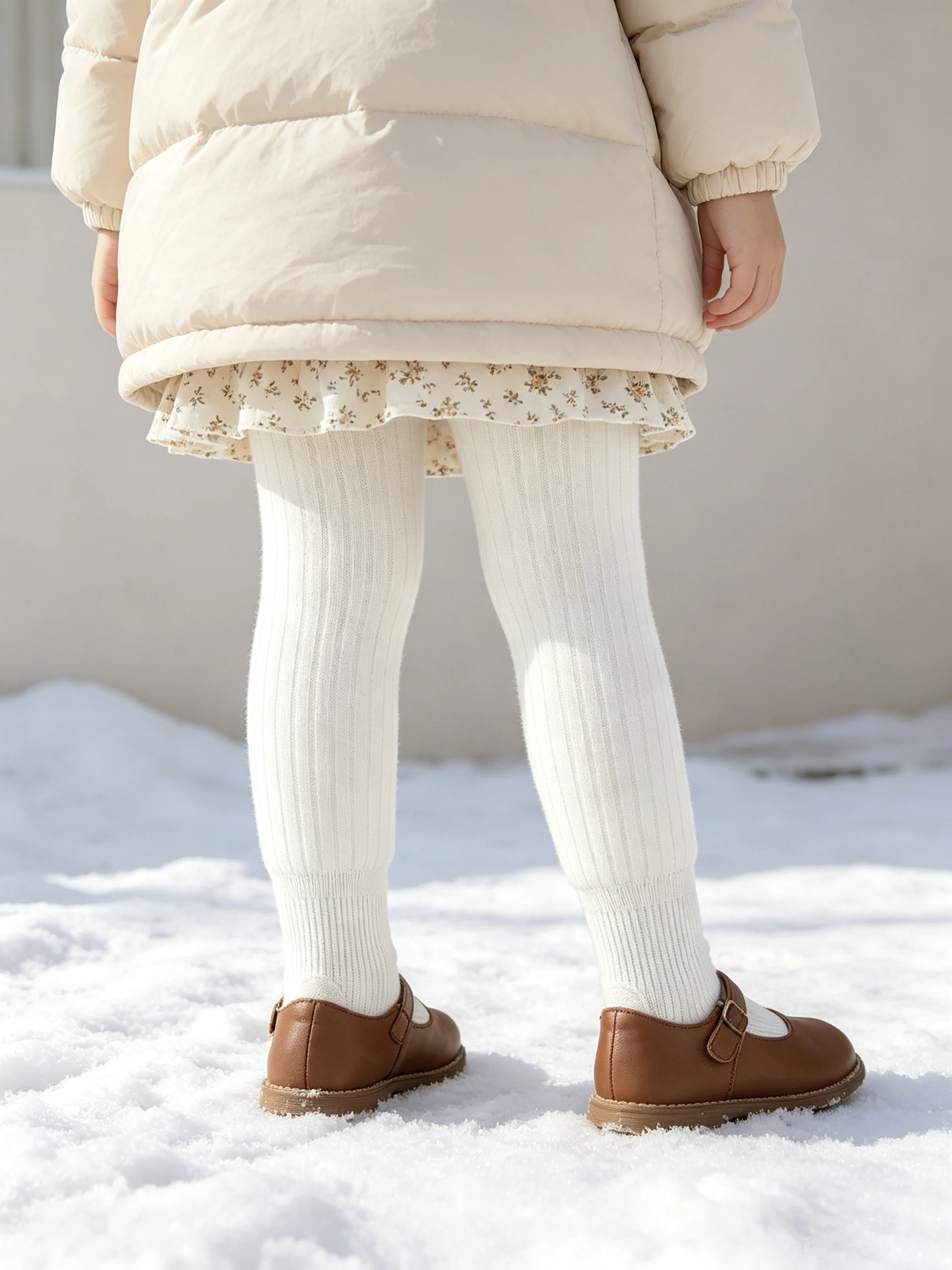1 Stück Kinder Mädchen Fleece-Strumpfhose, dick, einfarbig, mit vertikalen Streifen, Thermounterwäsche, 0-9 Jahre, Herbst/Winter, warm, für den täglichen Gebrauch im Freien, Leggings. – Detail 7
