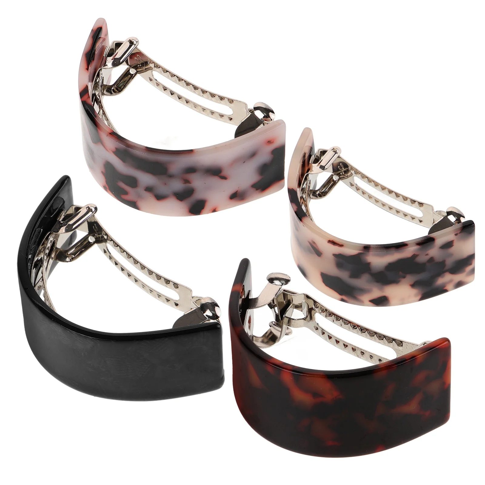 

4Pcs Tortoiseshell Hair Spring Clips Fashion Semicircle Ponytail Holder Lightweight Elegant Vintage Bride Photo Prop