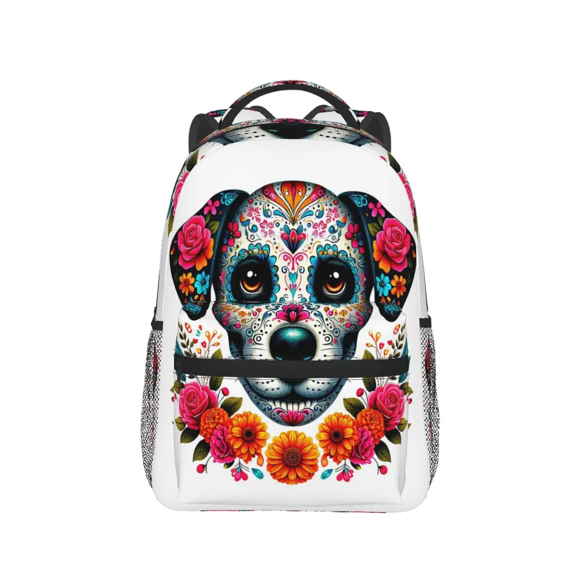 Decorative Dog Sugar Skull Day Of The Dead Inspired Pet Portrait Backpack School Bag Daypack Fashion Bookbag Shoulder Bags