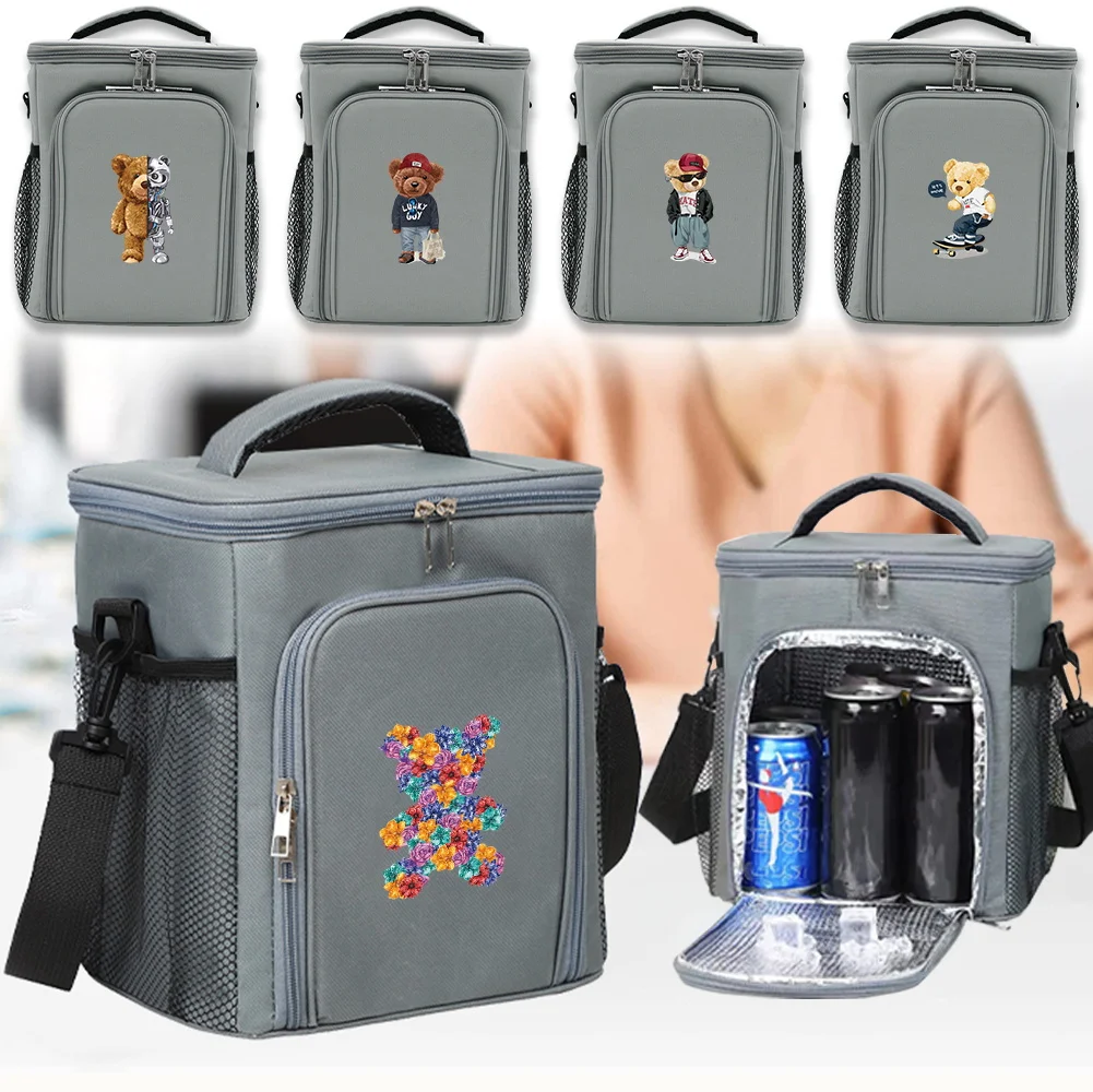 Front Opening Double-layer Ice Pack Portable Family Outdoor Activities Travel Case Bear Printing Series Insulated Thermal Lunch