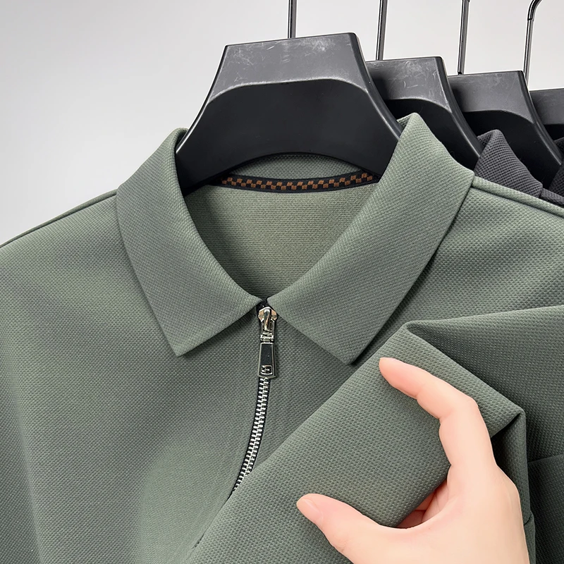 

Высококачественные мужские рубашки с длинными рукавами POLO Осенний воротник полумолния дизайн премиум лаконичный блузка отдыха Футболка