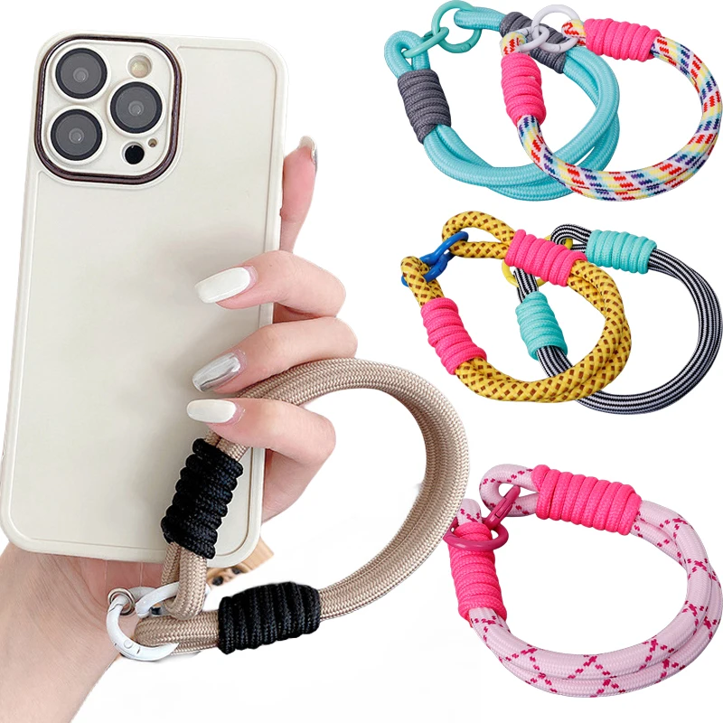 Mobile Phone Lanyard Nylon Braided Wrist Strap Short Phone Rope Portable Bag Key Chain Anti-loss Mobile Phone Chain with Clip