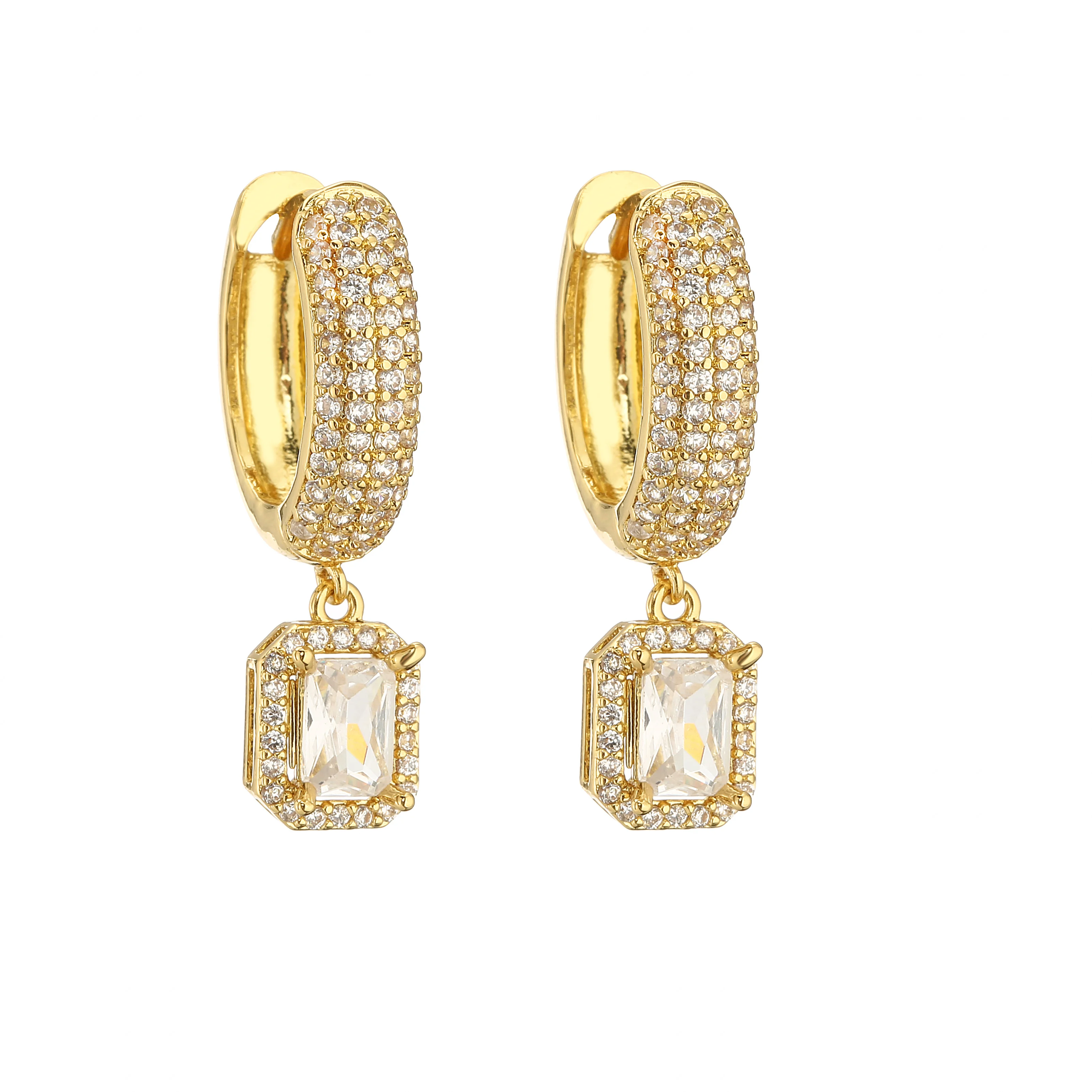 HECHENG,Square Circle Hoop Earrings For Women Luxury Brass 18K Gold Plated Earring 2023 Trend Elegant Jewelry Couple Gift