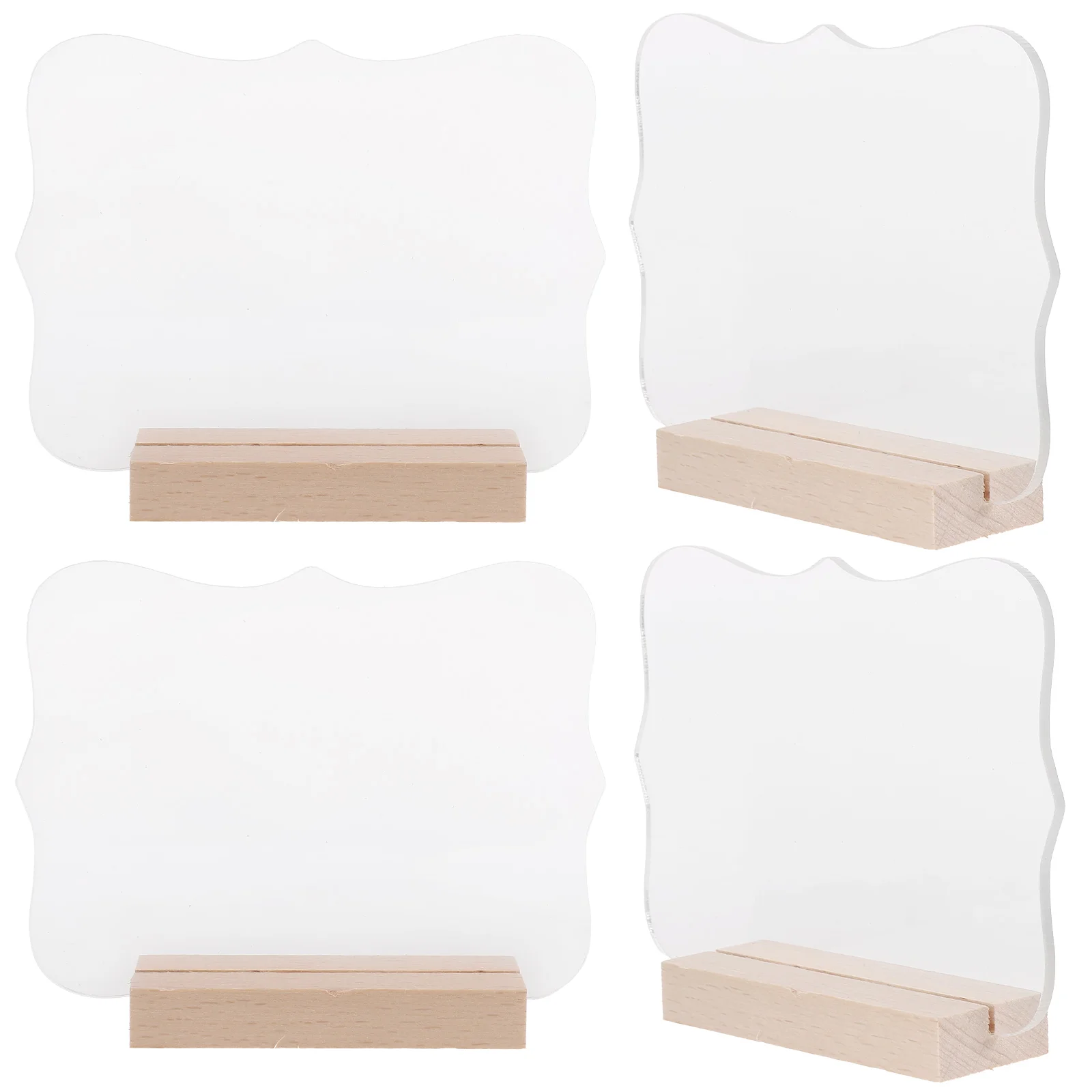 

4pcs Acrylic Notepad Wooden Base Wedding Table Signs Banquet Restaurant Reception Decor Display Whiteboard Numbers Holder