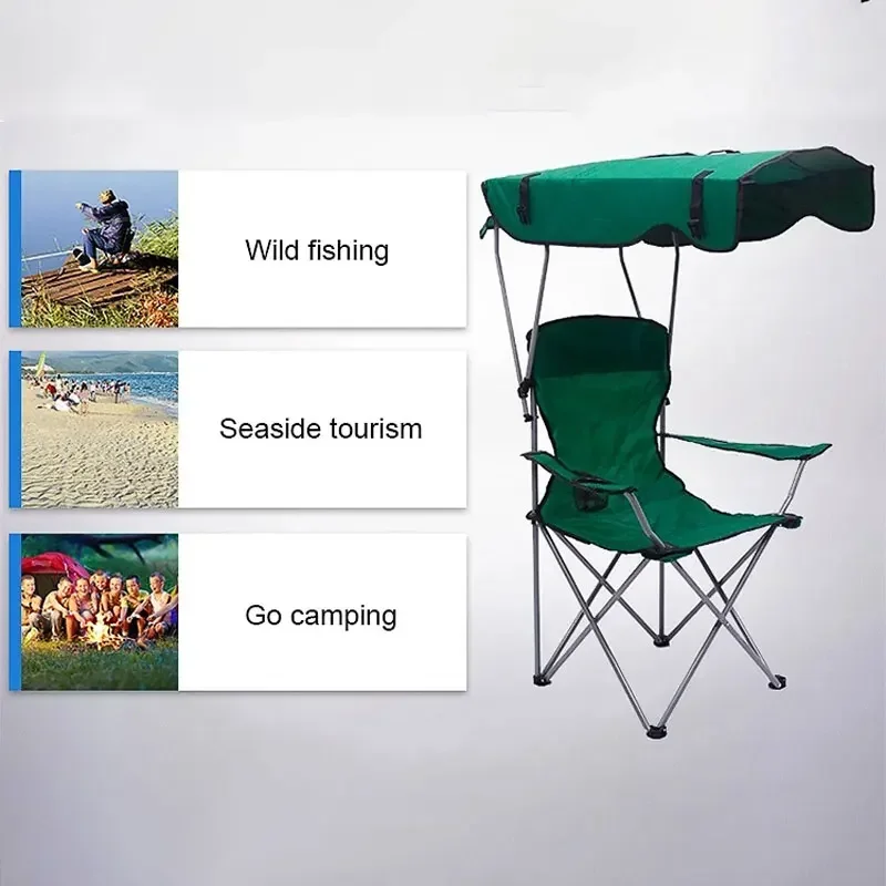 Portable Foldable Fishing Chair Camping Awning Beach Chair Outdoor Fishing Carry Umbrella Lounge Chair with Canopy