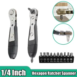 Hexagon Ratchet Spanner 1/4 Inch Hex Quick Release Socket Household Repair Wrench Bidirectional Control Double Head Screwdriver