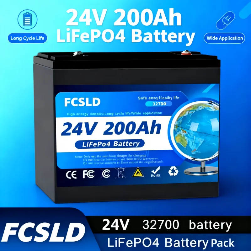 

New 24V 100Ah-200Ah LiFePO4 Battery 32700 Lithium Iron Phosphate 200A BMS Rechargeable Solar Off-grid Power Supply Battery