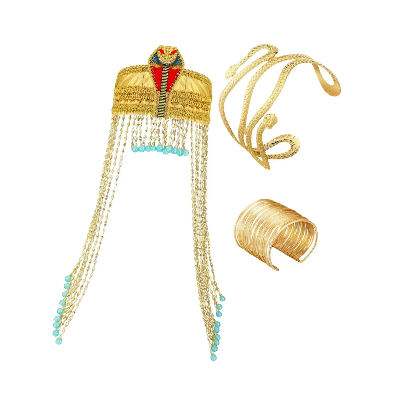 Dames Egyptische Hoofddeksel 3 stks/set Egyptische Koningin Kostuum Accessoires Set voor Evenement Prom Party Stage Performance Foto Props