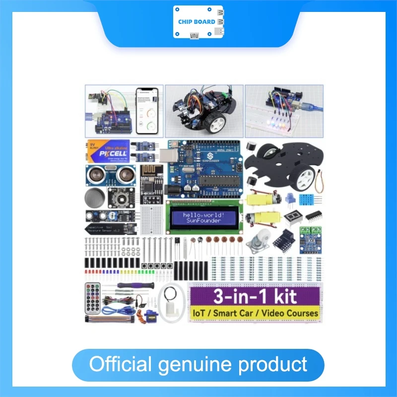 

SunFounder 3-in-1 Arduino UNO R3 Starter Kit, Multi-Project Learning Set for Electronics and Coding Beginners
