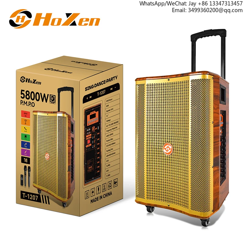 

New 15 Inch Gold Powerful Multifunction Wooden Trolley Speaker Blue Tooth Speaker Karaoke SpeakerTop-selling In 2026