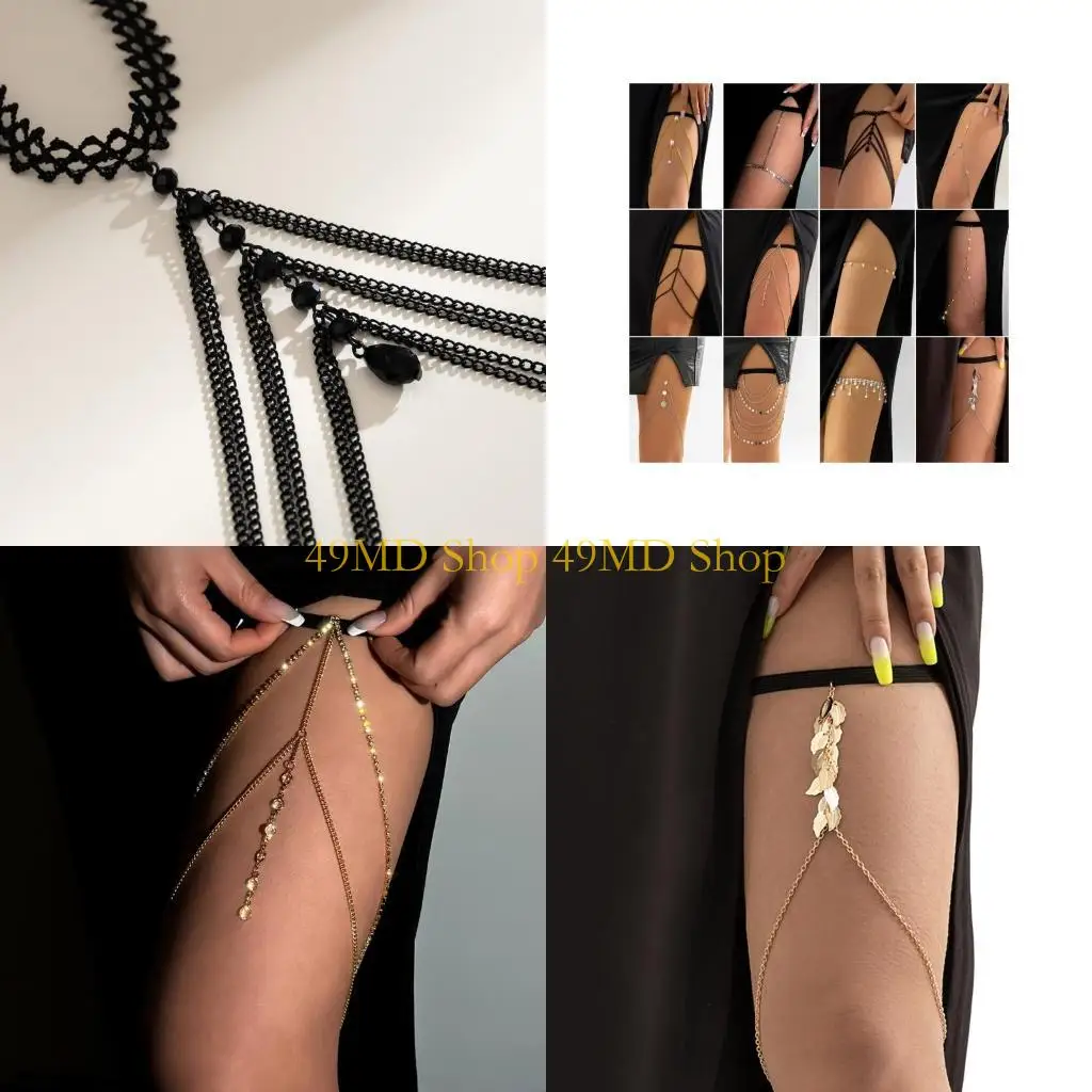 

49MD Multiple Type Thigh Chain Anti-Slip Elastic Leg Chain Summer Seaside Nightclub Leg Accessories for Hot Girls