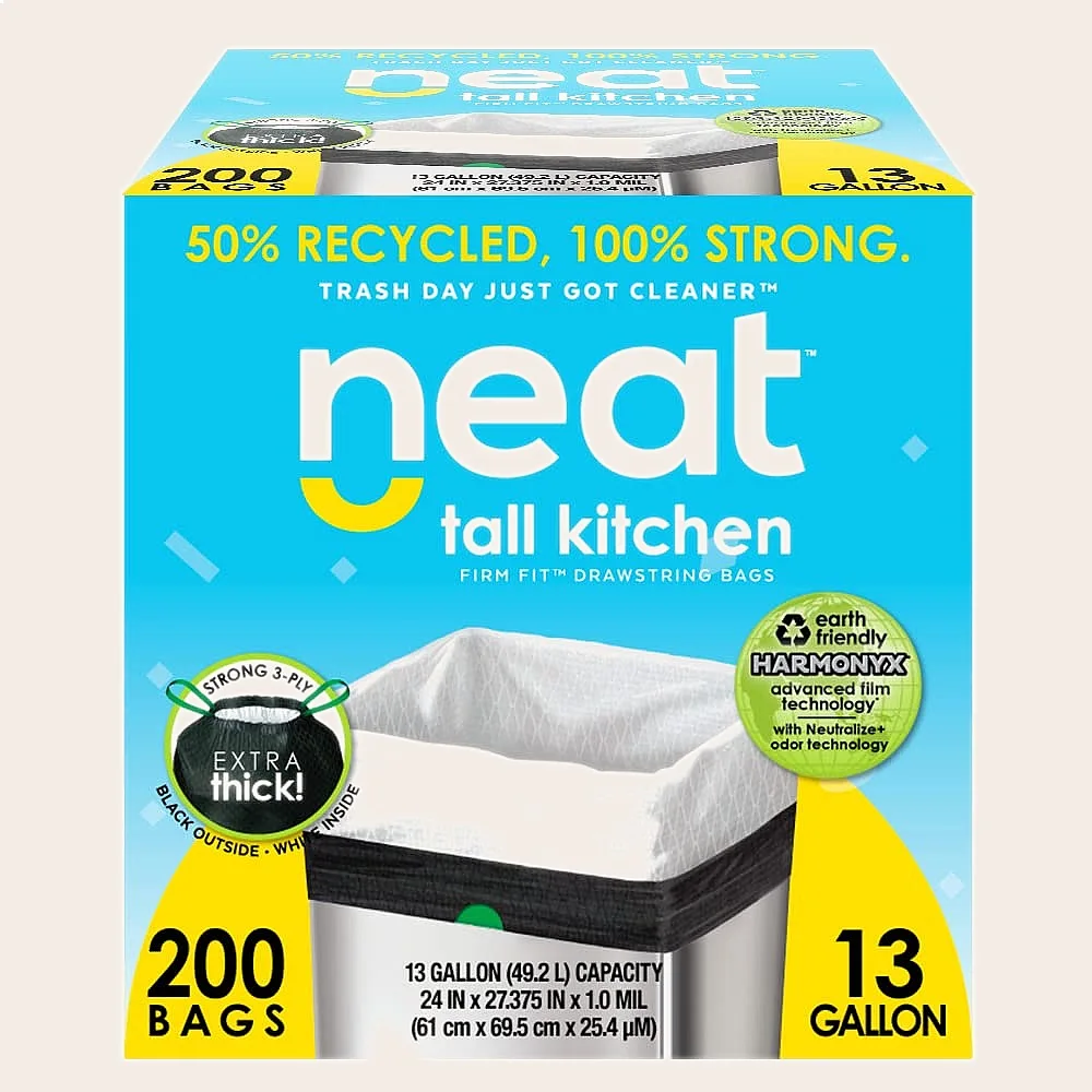 Triple Ply Fortified 13 Gallon Trash Bags 200 Count, Reversible Black White