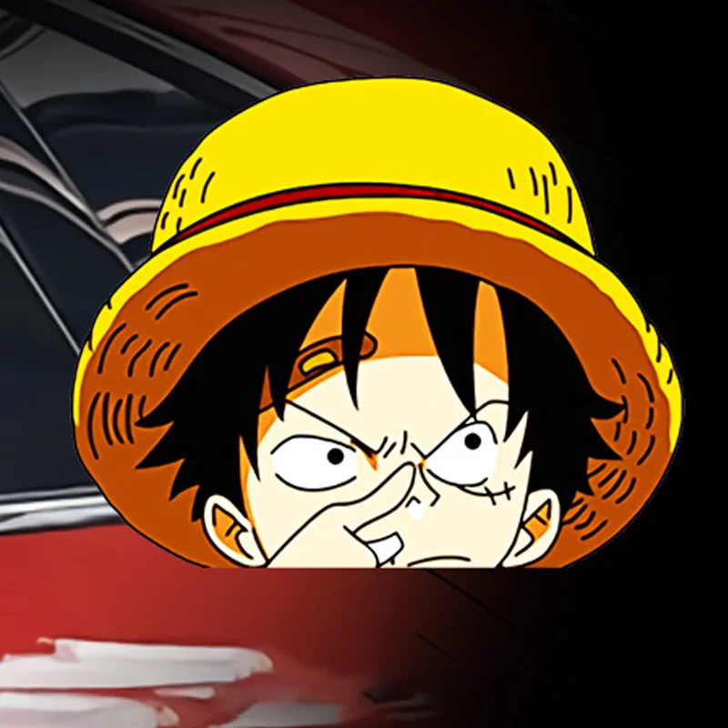 Autocollants drôles Luffy Peeking At Window, autocollants Anime une pièce, autocollant étanche pour fenêtre d'ordinateur portable