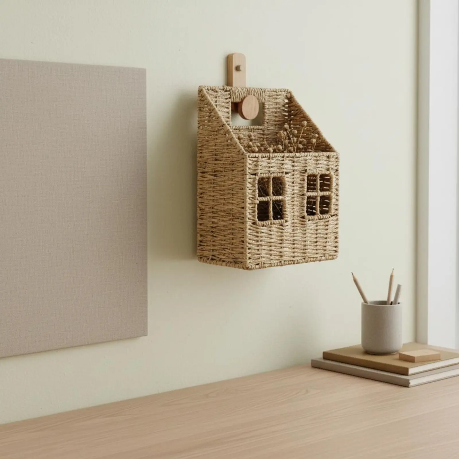 Woven Wall Basket Handwoven Woven Wall Organizer Natural Fiber Hanging Basket Space Saving for Entryway