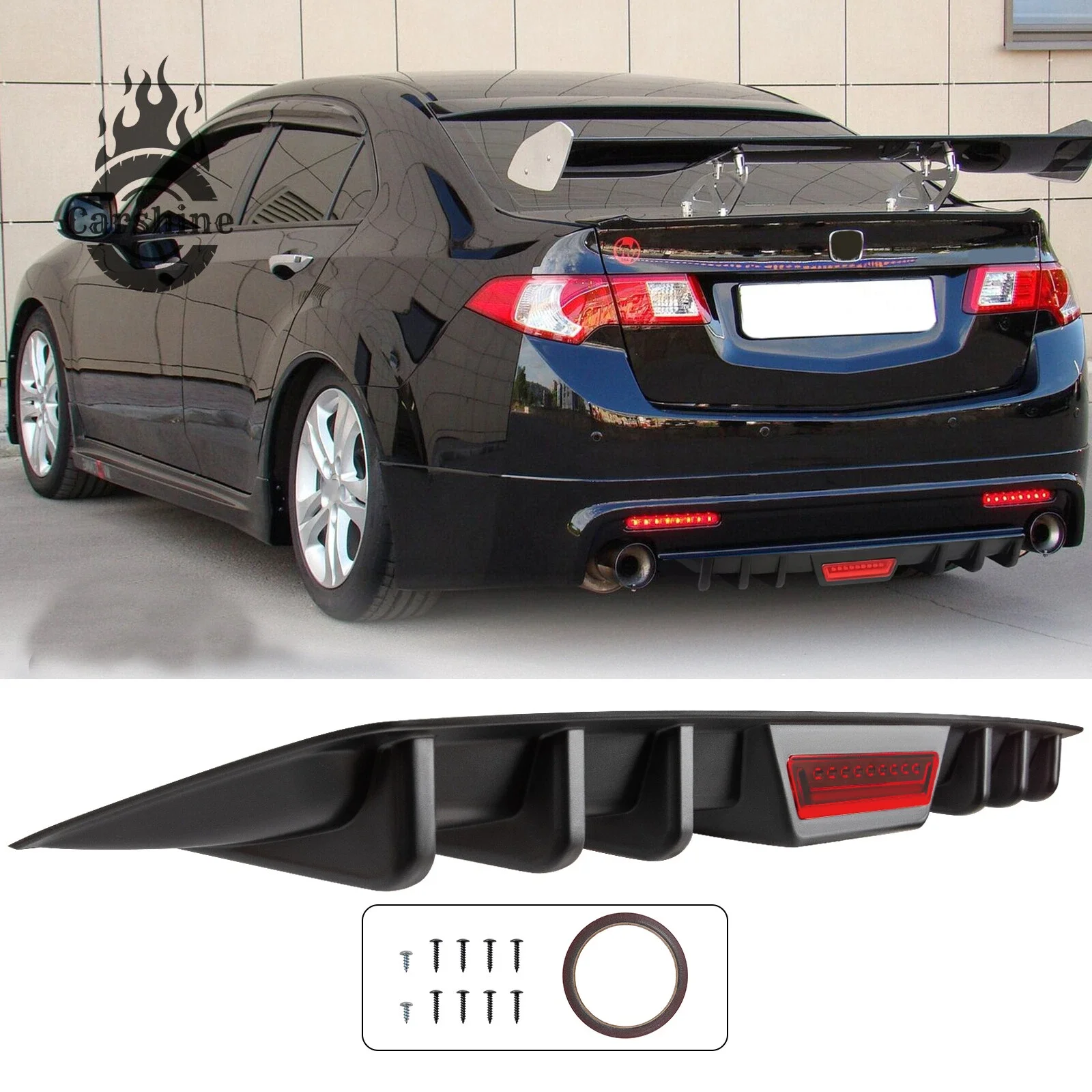 

Для 2004-2014 Acura TSX спойлер на задний бампер | Матовый черный задний диффузор со светоотражающими полосами, разветвитель в стиле акулы