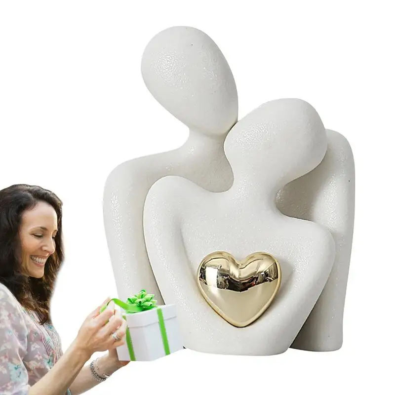 Couple Hugging Figurine Ceramic Couple Statue Abstract Modern Sculpture Love Figurines Art Craft Couple Home Accents