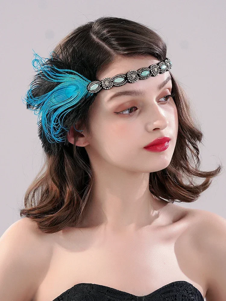 

2025 европейская и американская повязка на голову с искусственным пером павлина, лоб, ретро, богемные национальные аксессуары для волос принцессы