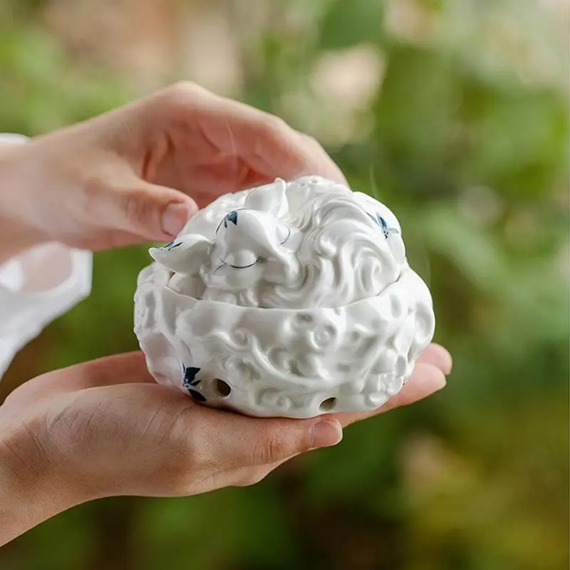 

Hand-Painted Orchid Incense Burner Tea Ceremony Decorative Object Nine-Tailed Mythical Creature Ceramic Incense...