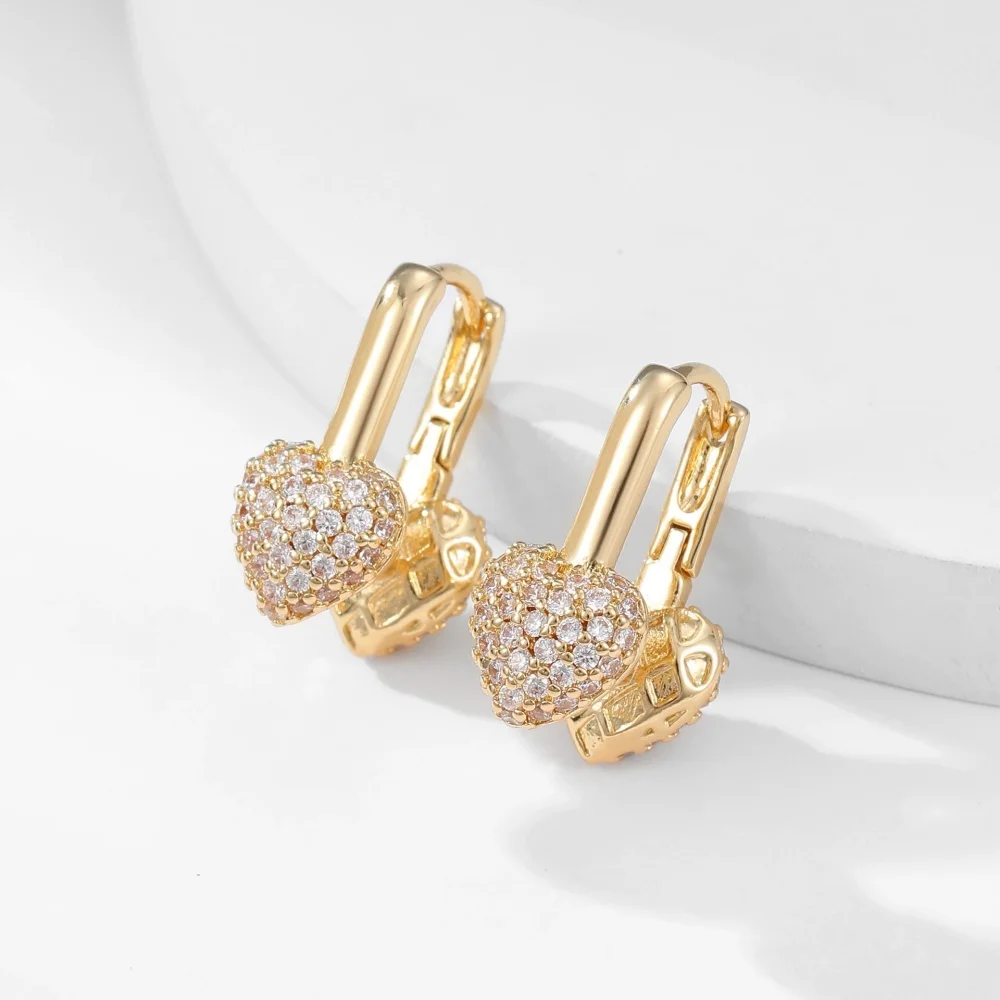 Hip Hop U Shaped Geometric Heart Hoop Earrings For Women Gold Silver Color Female White Zircon Ear Buckle Wedding Jewelry