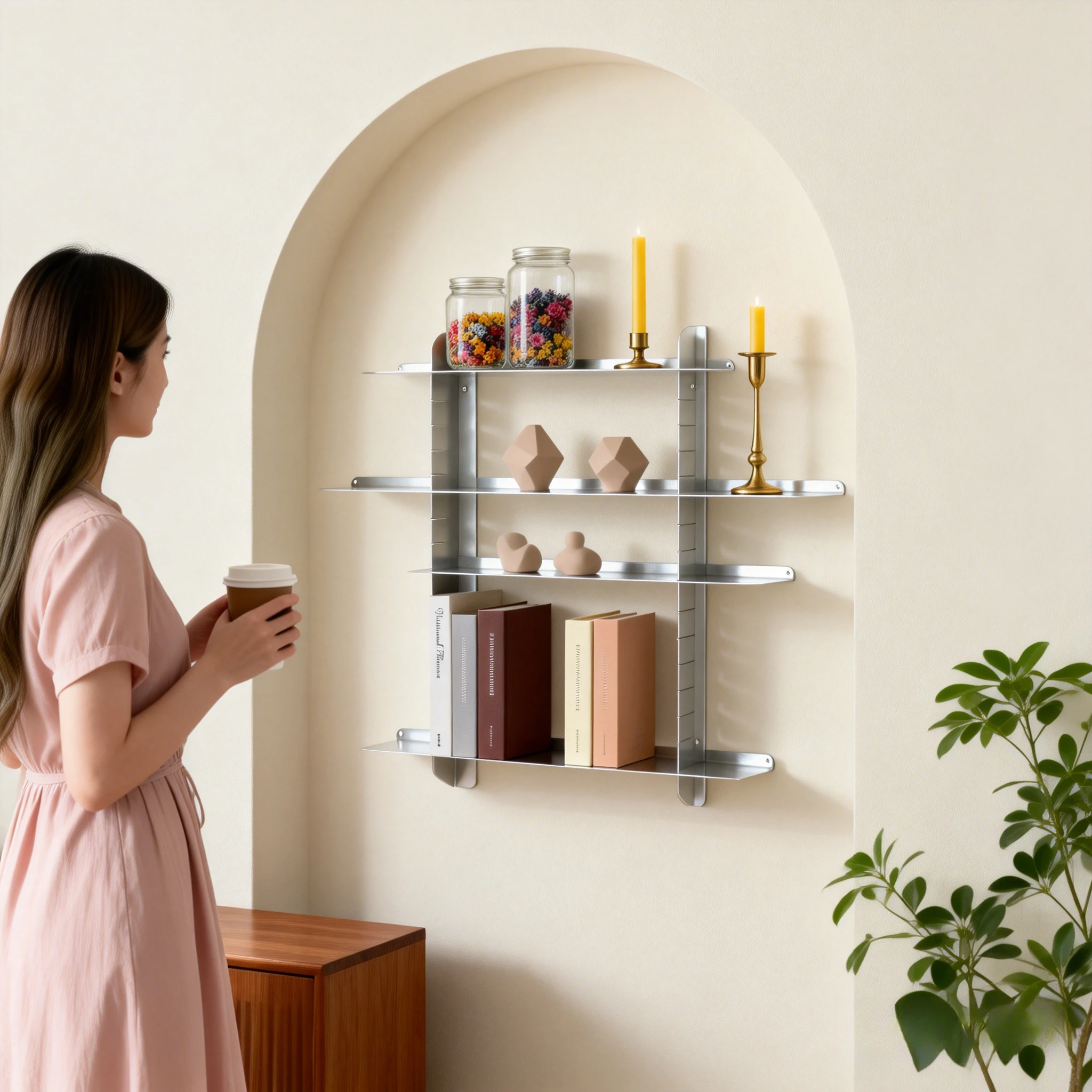 Industrial Adjustable Floating Shelf Wall Mounted Sliding Metal Magazine Rack Minimalist Bookshelf Living Room Decor