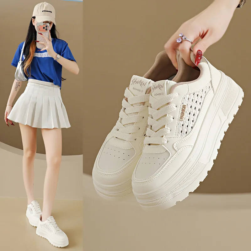 

2026 Women's White Breathable Casual Sports Outdoor Comfortable Running Shoes Dad Sneakers