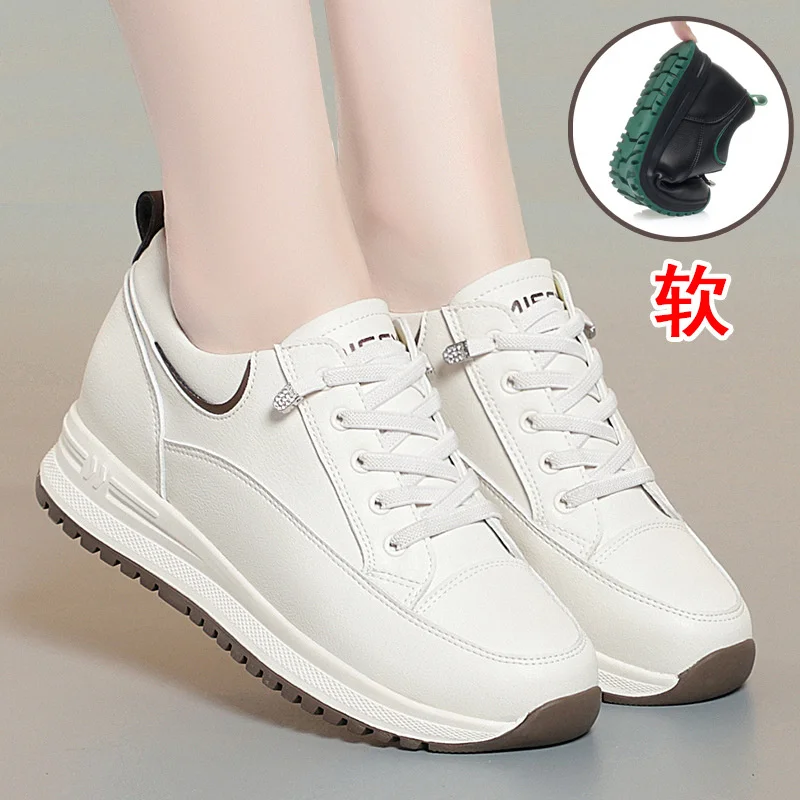 

Spring Autumn Fashion Chunky Causal Women Mother Shoes Walking Comfortable Soft Leather Running Sneakers