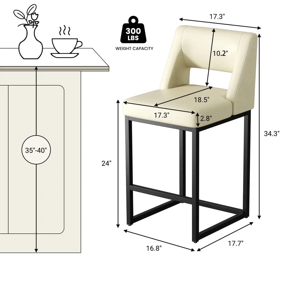Modern Counter Height Bar Stools Upholstered Faux Leather Bar Chairs with Backs and Metal Frame for Kitchen Counter Kitchen Isl
