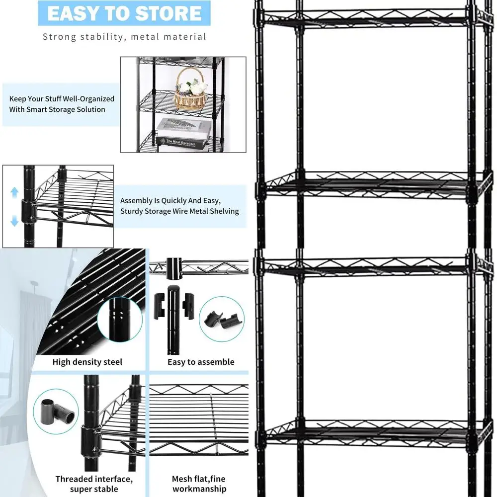 

6-Tier Adjustable Metal Shelving Unit for Kitchen, Laundry, and Pantry - Black, 16.6x11.4x64.6