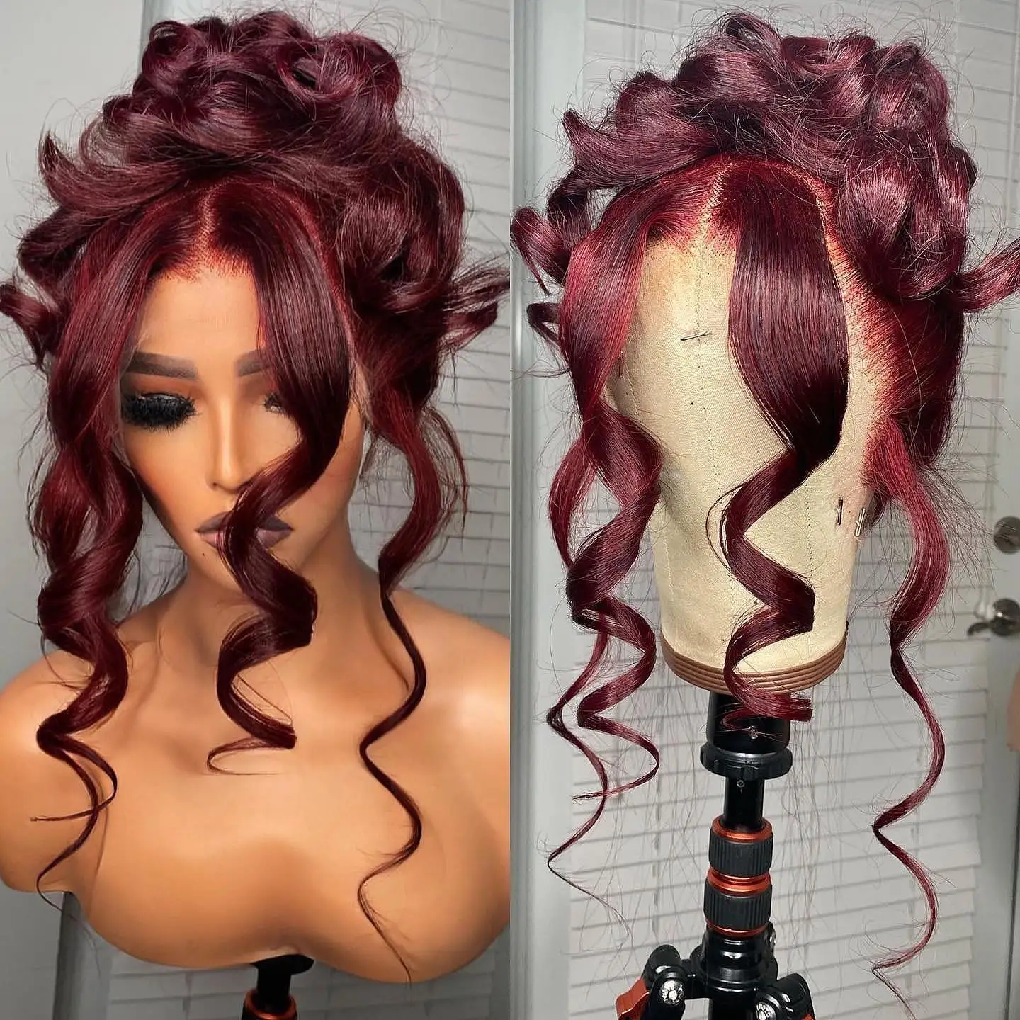 32Inch 99J 360 Lace Frontal Wigs Burgundy Bone Straight Human Hair Wigs Colored Burgundy 13x6 HD Transparent 99J Lace Front Wig