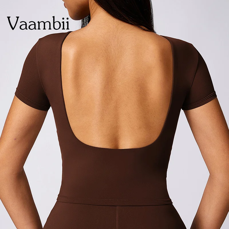 

Yoga Shirt Open Back Running Gym Top Short Sleeve Active Wear Sport Top Fitness Clothes Seamless Sport T Shirts Women Yoga Top
