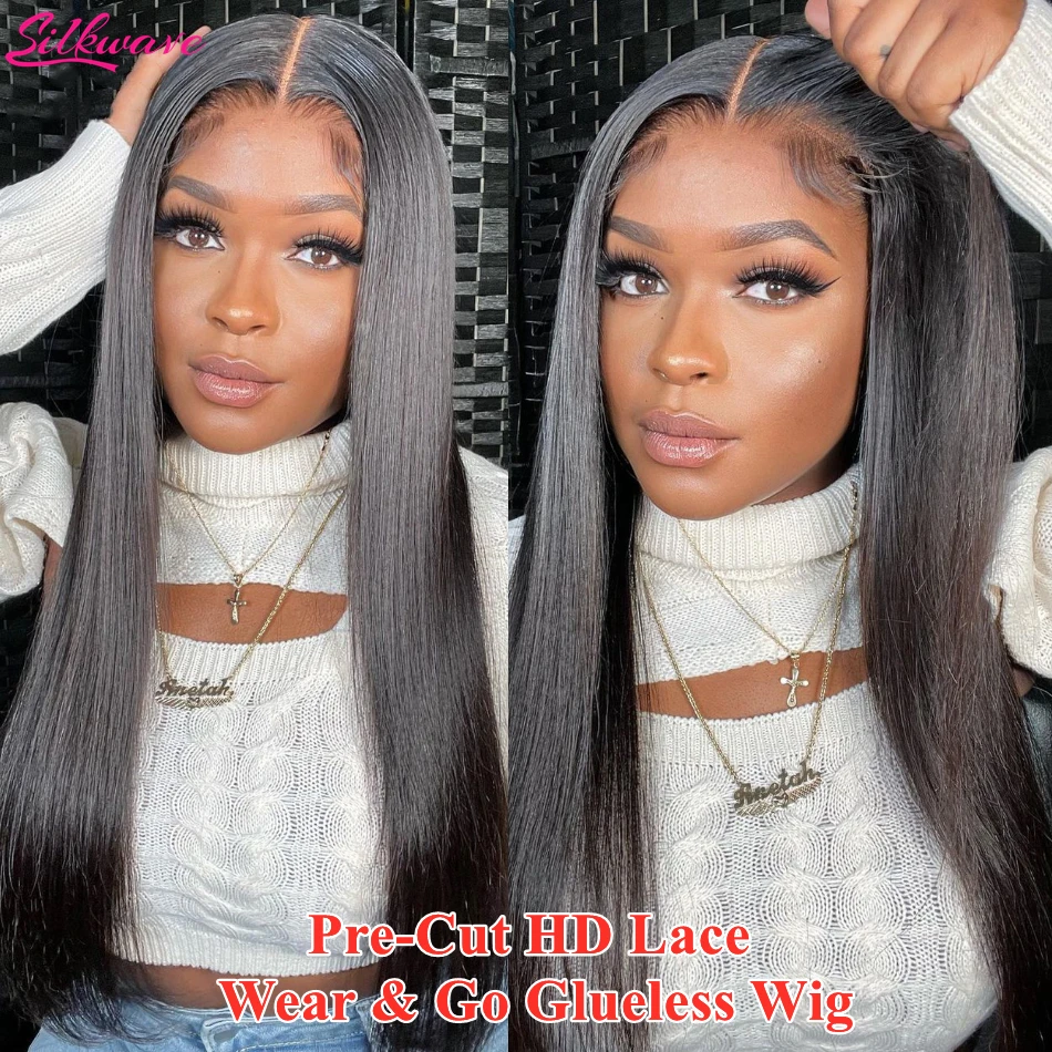 Wear And Go Straight  4X4 5x5 HD Lace Closure Wig With Bleached Knots Pre-cut Gueless Preplucked 100% Human Hair Wigs For Women