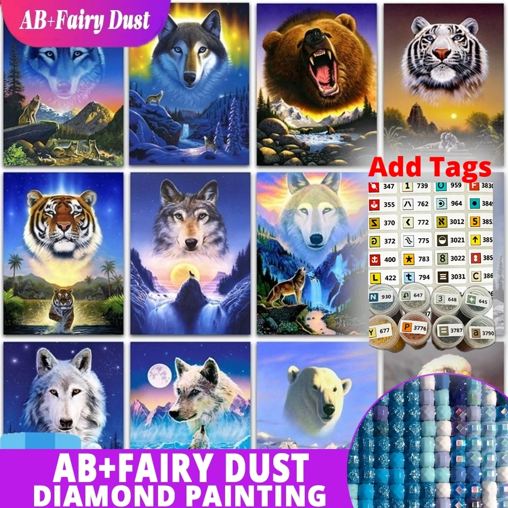 

С наклейкой с символом AB Fairy Dust Diamond Painting Kit Краска животное тигр лев волк медведь орел полный квадратный алмаз вышивка крестиком