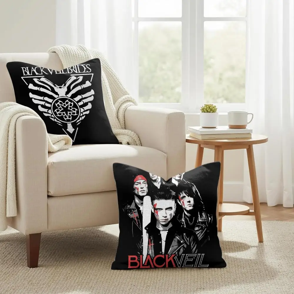Band B-Black Veil Brides Cushion Cover Natural Linen Organic Fabric Double-Sided Printing Sofa Home Decor Gift Pillow Case