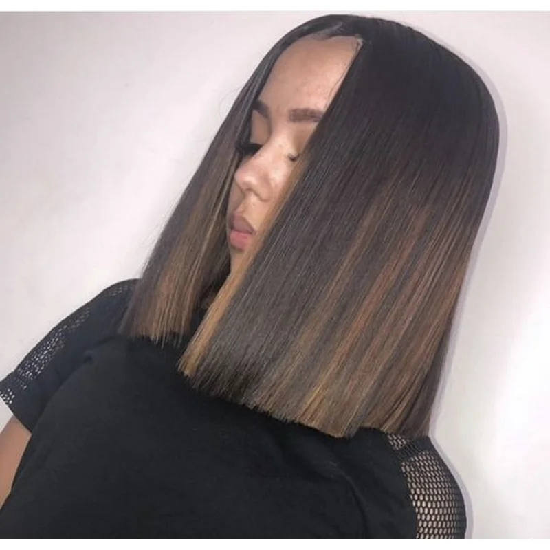 Blonde Highlight Bob Short Lace Front Wig Brazilian  Hair Wig Glueless Soft