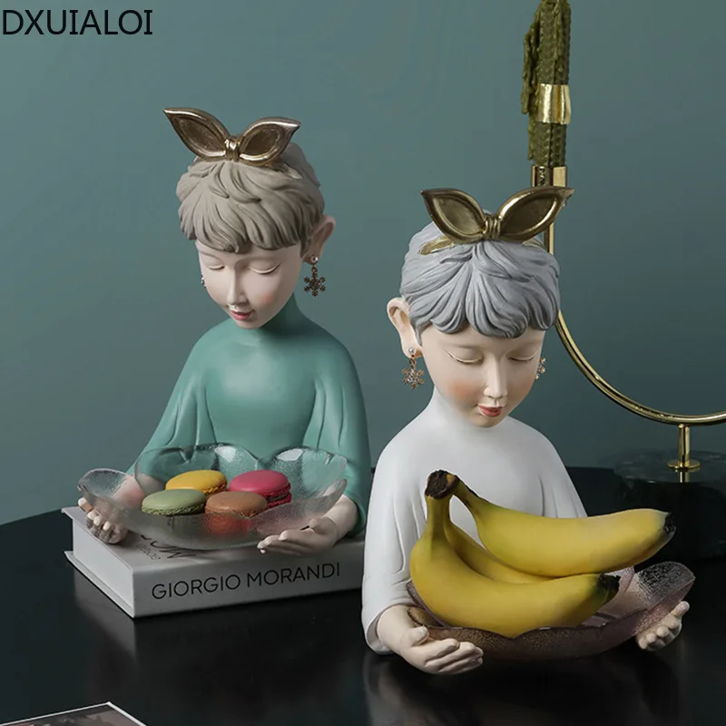 creative character girl sculpture resin tray decoration coffee table fruit tray storage living room snack tray home decoration