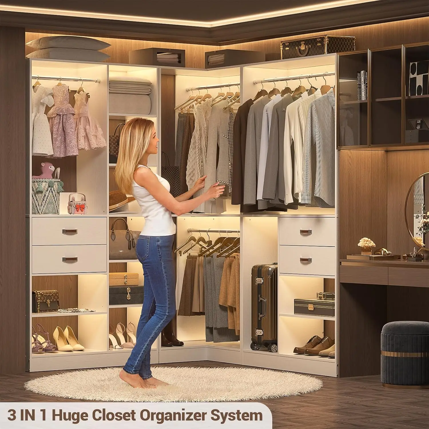 Freestanding Closet with Hanging Rod, 80'' Reversible Wardrobe, 71