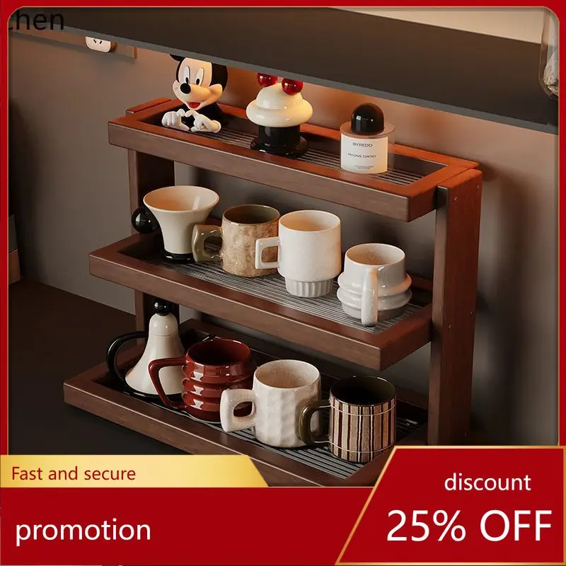 

CZ Desktop Cup Holder Solid Wood Multi-layer Dining Table Countertop Storage Rack Desktop Coffee Cup Tea Organizer Shelf
