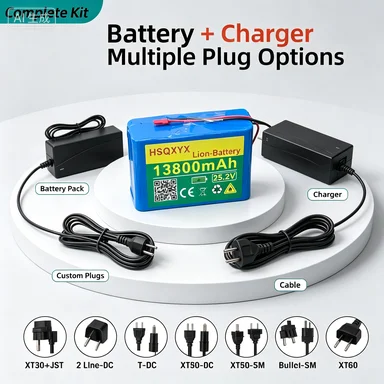 High Capacity 24V 13800mAh 6S2P Lithium Battery Pack with BMS Rechargeable Li-ion for +25.2V 2A Fast Charger