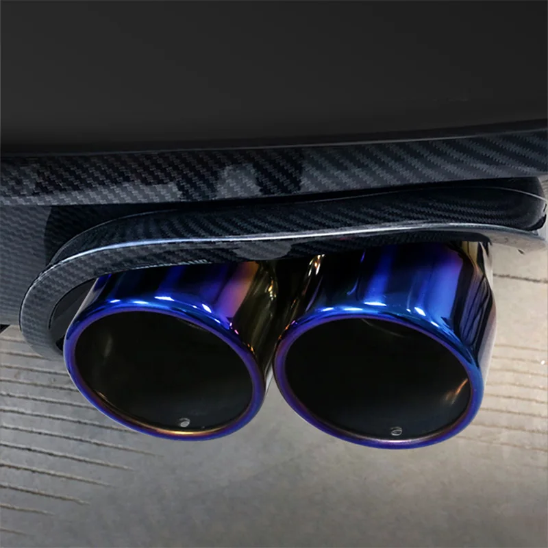 Universal 63mm Car Inlet Double-Barrel Rear Exhaust Tip Tail Pipe Muffler Black Titanium Outlet Stainless Steel Car Accessories