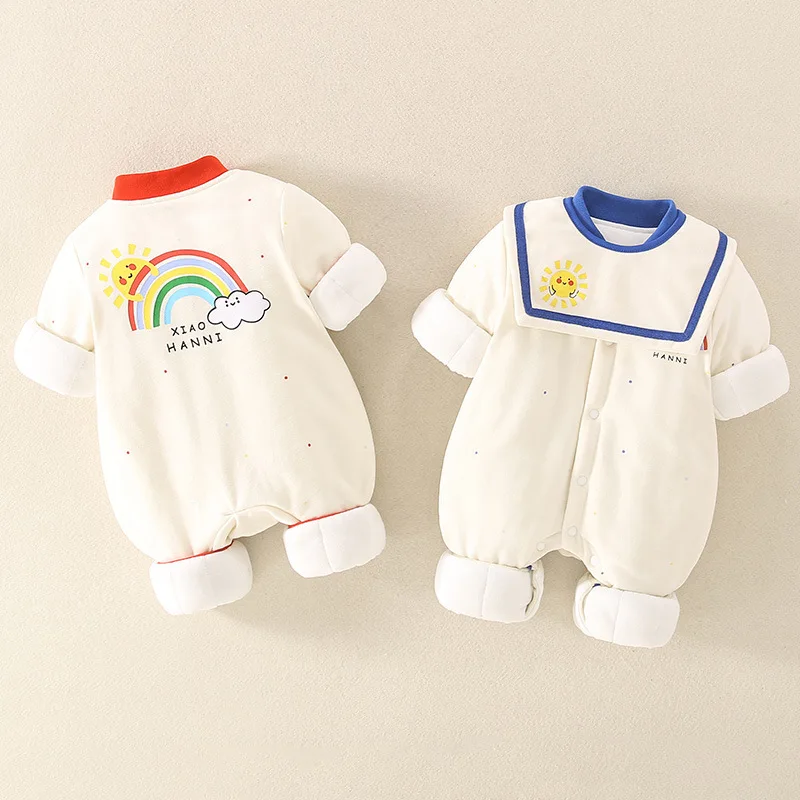 Baby onesie 2024 new baby plus cotton clothing suit newborn winter clothes thin cotton outing clothes