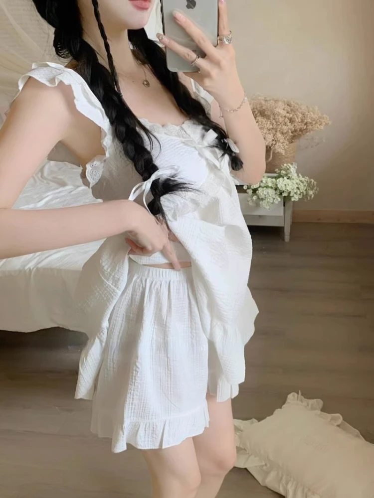 Sweet Pajamas for Women Summer Home Ruffles Design Tender Students Lounge Sleepwear Korean Fashion Clothes All-match Dormitory