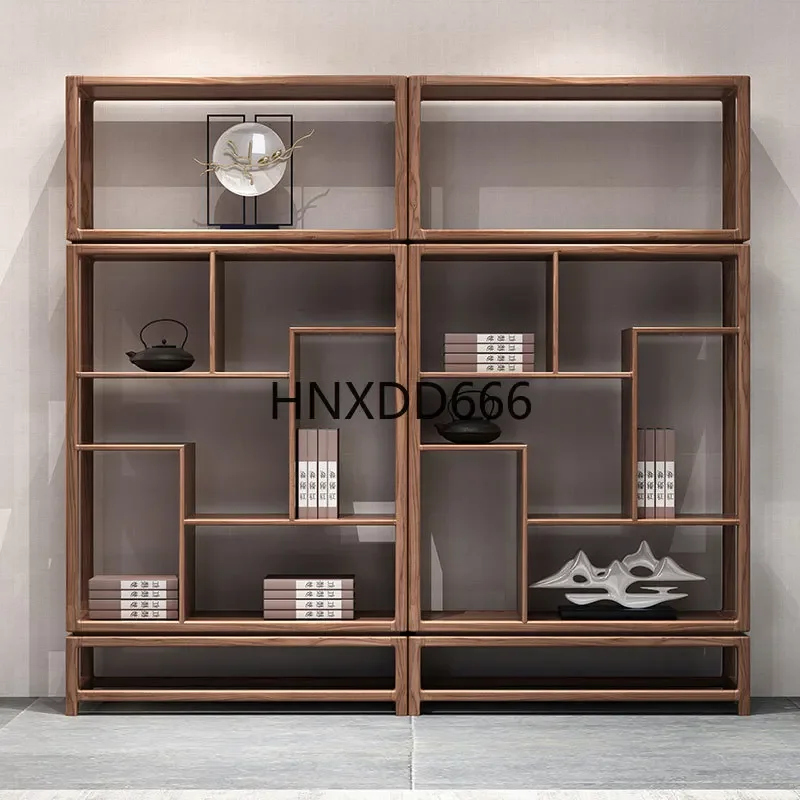 New Chinese solid wood bogu frame living room partition rack